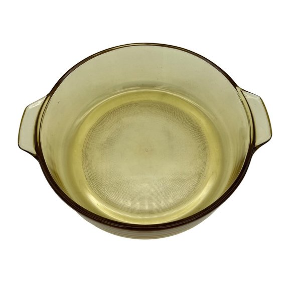 Vintage Amber Glass Round Casserole Dish w/ Handles Mexico 8.25" - Picture 3 of 7